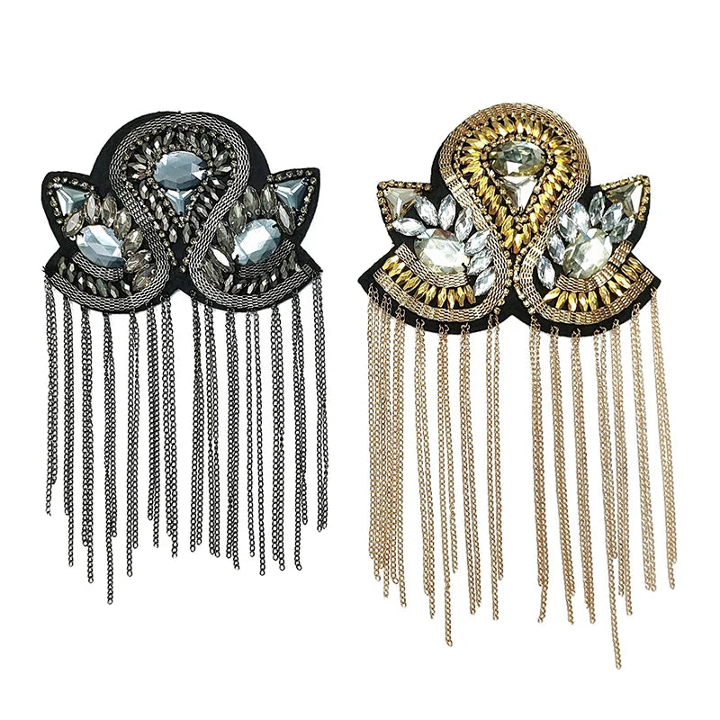 Epaulette Brooch Pin Bead Long Tassel Chain Electroplating Decor DIY Men Women Bling Epaulette Clothing Shoulder Jewelry Qme