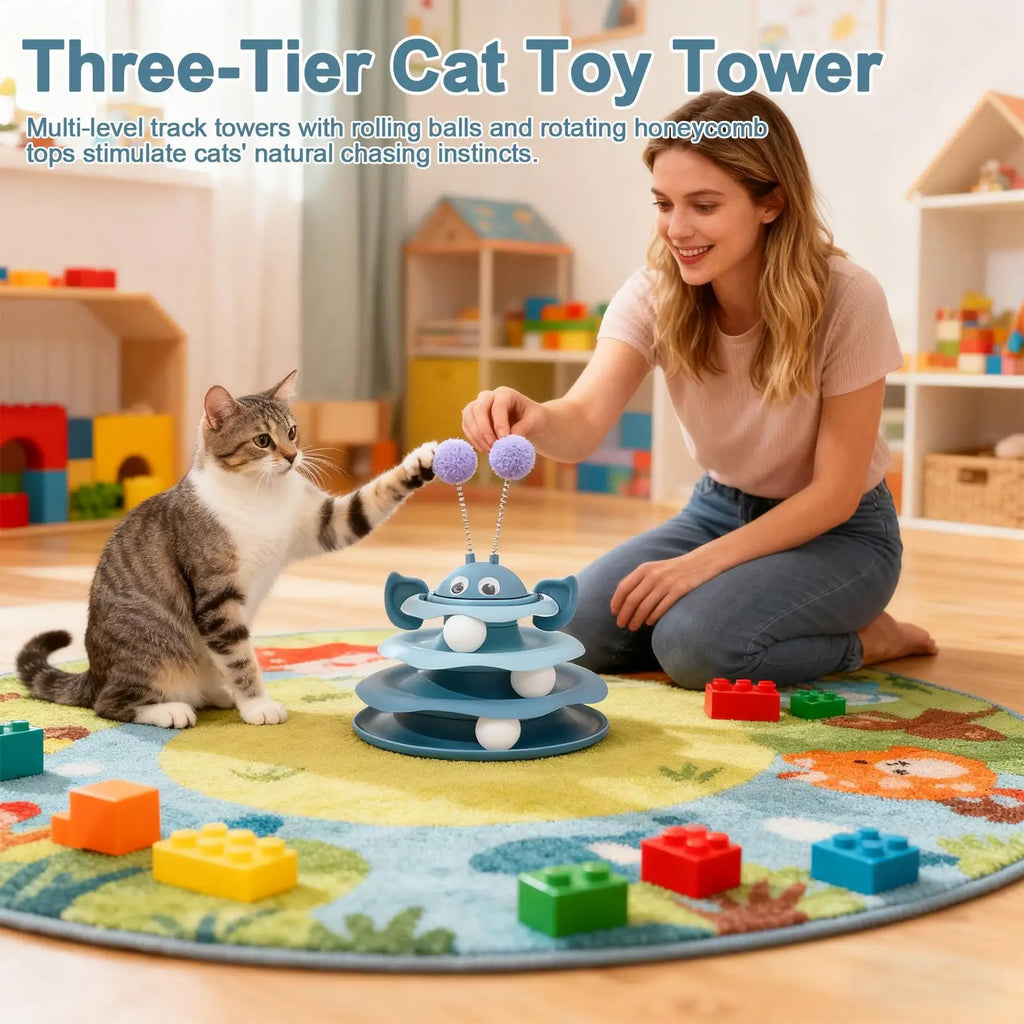 Interactive Cat Toy Cute Turntable Tower With Balls Self Play Cat Toys Indoor Games For Kitten Enrichment Stimulation Exercise Qme