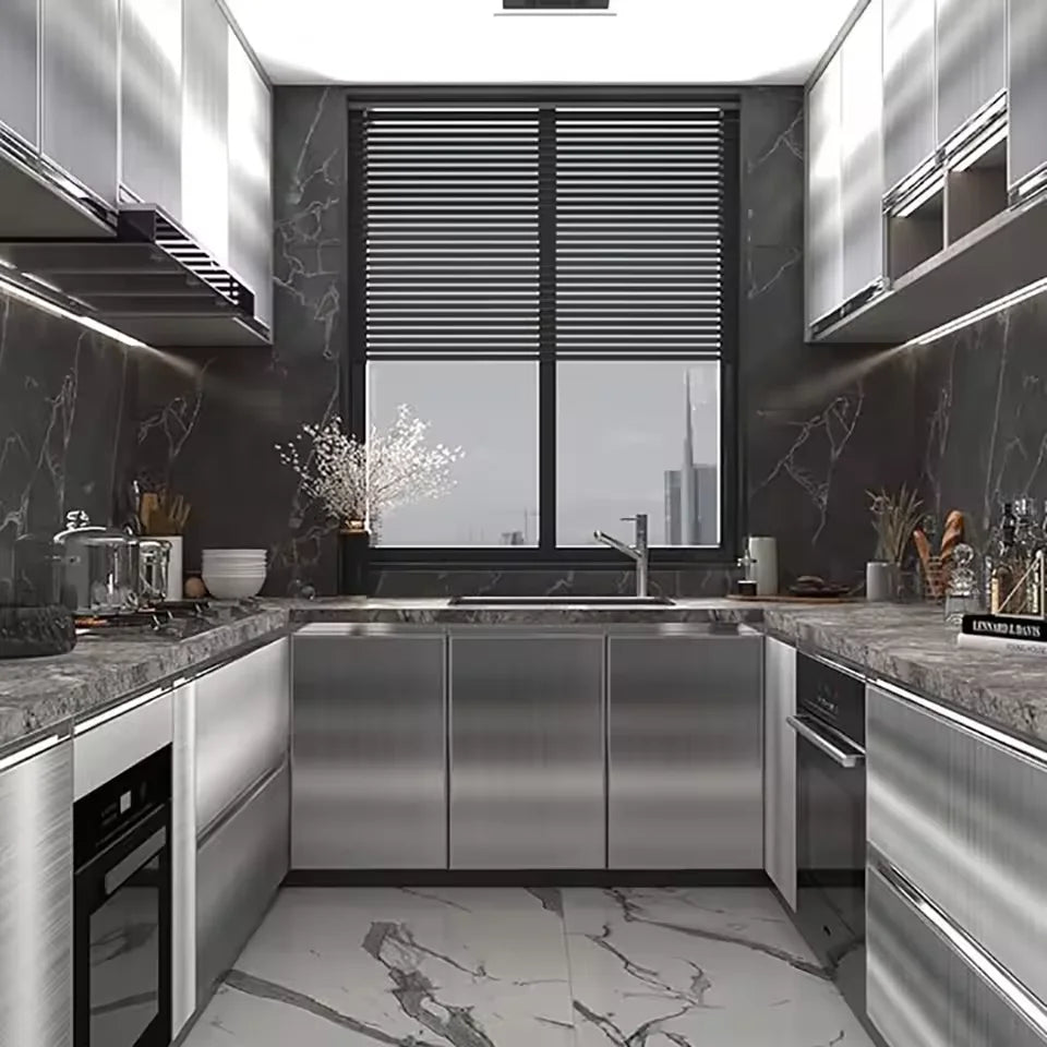 40cm Brushed Silver Waterproof Wallpaper Modern Self-Adhesive Decor Film for Refrigerator Living Room Kitchen Countertop Qme