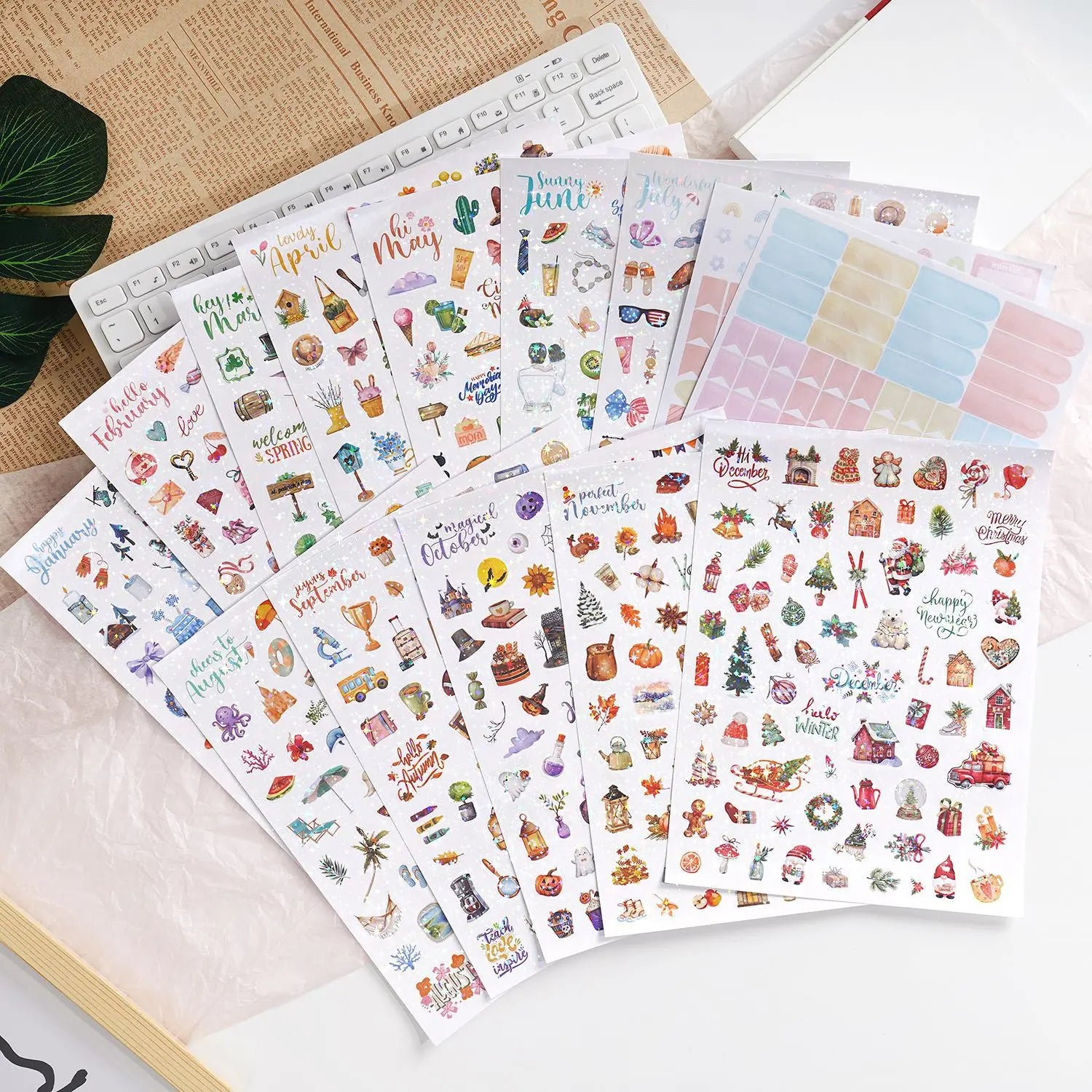 Twelve Months Festive Colors Set 14 Pieces per Pack Vibrant Celebratory Supplies for December Events Qme WHITE Other