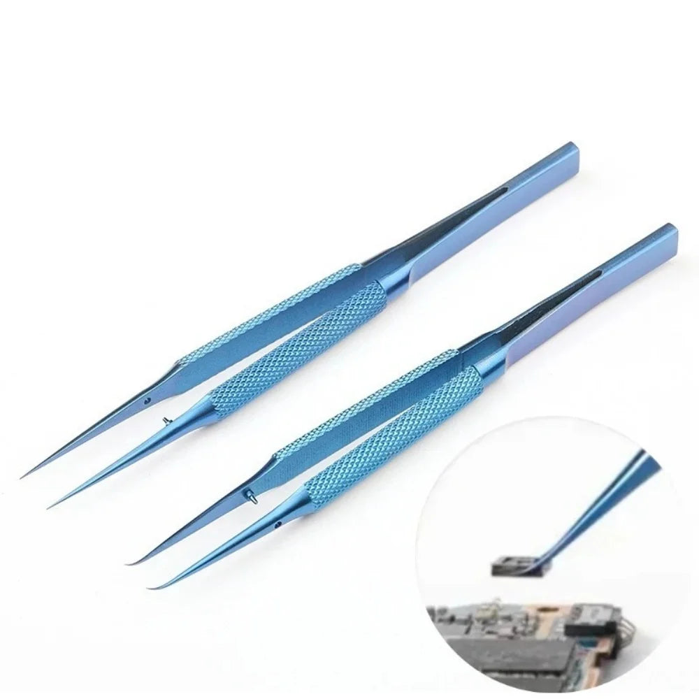 Precision Electronic Maintenance Tweezers Titanium Alloy Straight Curved Fly Wire Clamping Antimagnetic Tweezer Repair Accessory Qme