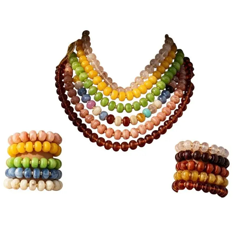 Y2K Colorful Smudging Resin Beads Chain Necklace For Women Trend Collares Vintage Clavicle Chain Party Jewelry Qme