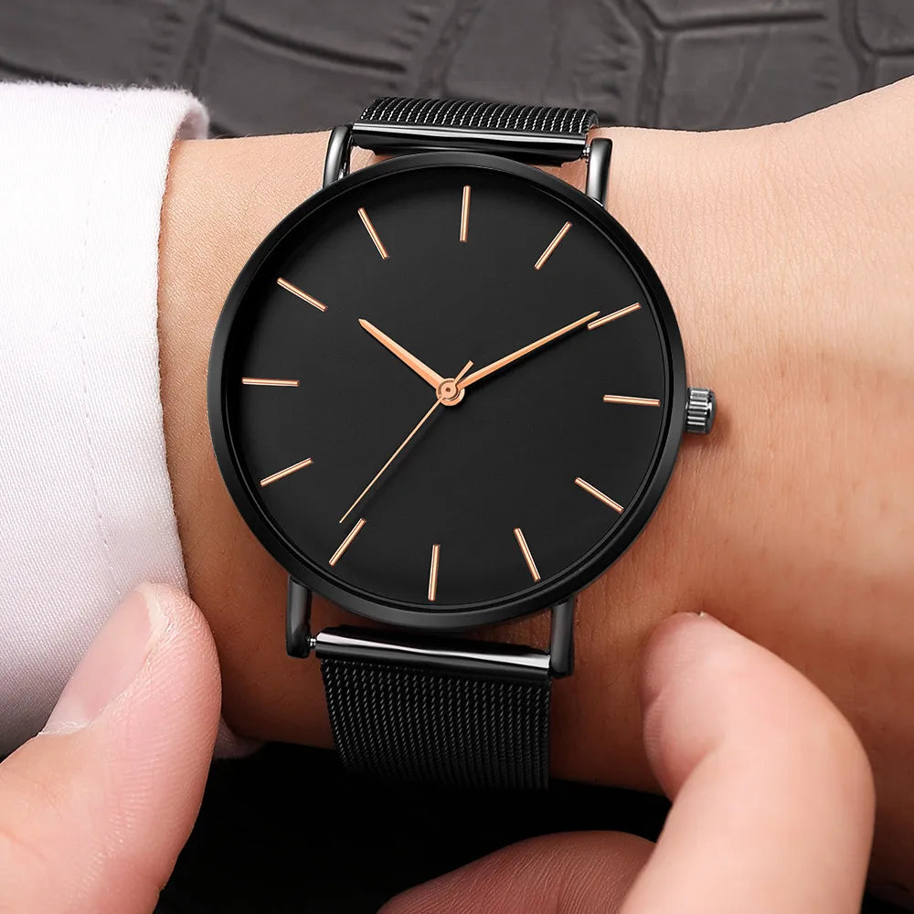 Reloj Mujer Ladies Fashion Metal Hour Casual Watch Simple Quartz Wrist Watch Female Black Mesh Stainless Steel Watch Saa Bracele Qme