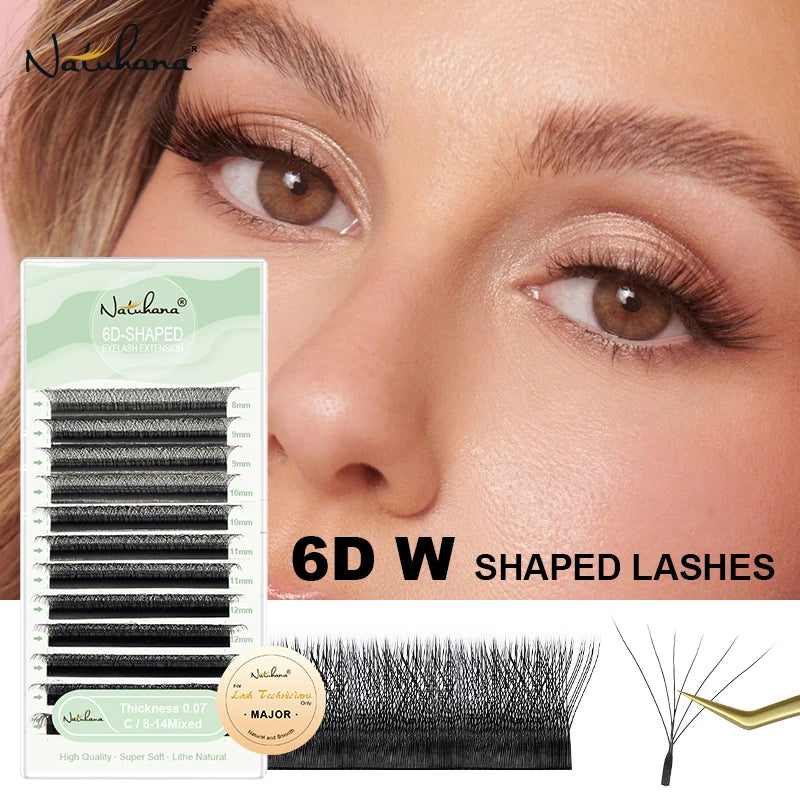 NATUHANA 6D W Shape Premade Fans Eyelash Extensions Natural Soft Qme