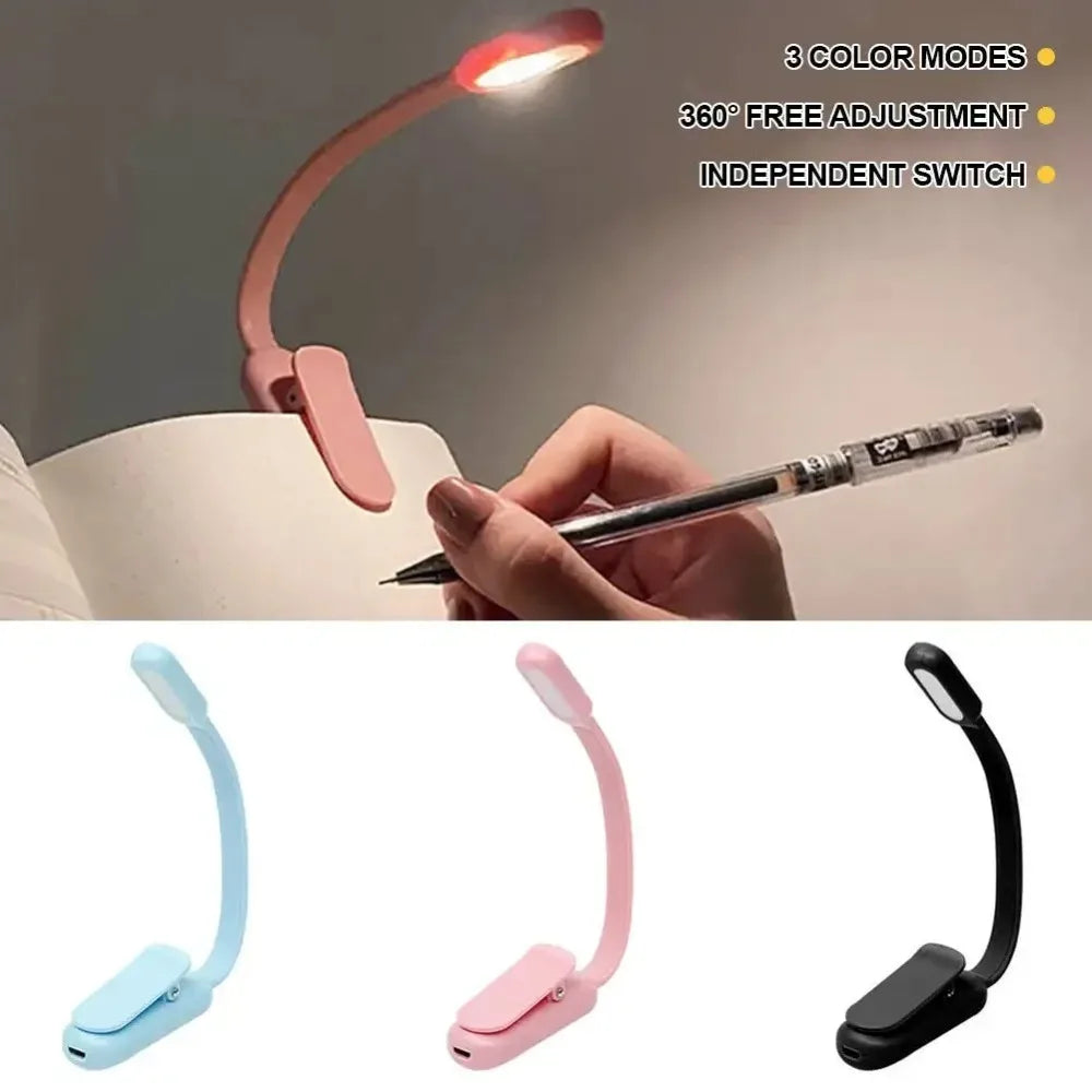 Rechargeable USB Clip LED Reading Light Mini Night Book Lamp With 3 Brightness Levels For Travel Bedroom Study Reading Qme