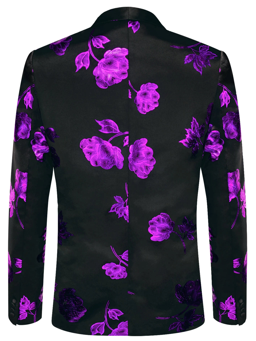 Vintage Men's Black Purple Floral Print Shawl Lapel Blazer Jacquard Tuxedo Jacket Formal Suit Coat for Wedding Prom Groom Qme