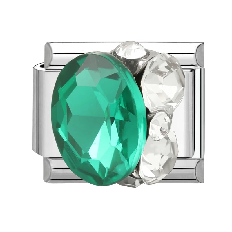 Trendy Green Emerald Inlay Zircon Shiny Italian Charm Link Fit 9mm Stainless Steel Bracelet DIY Making Men Women Jewelry Gifts Qme Style 9