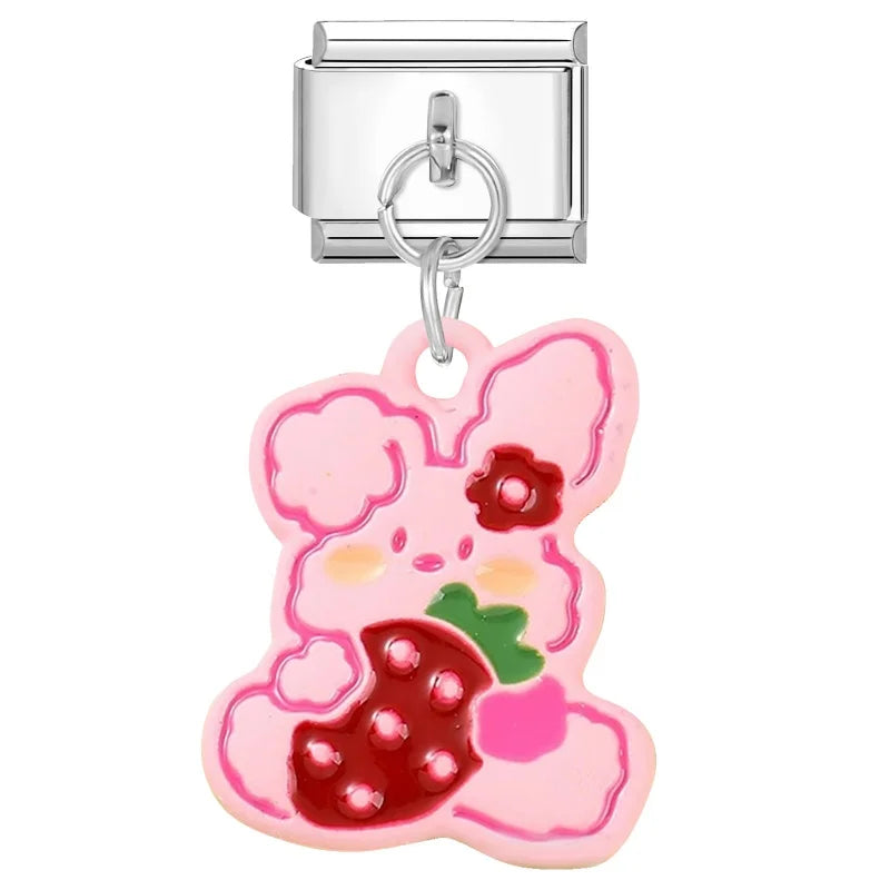 2025 Wholesale Cute Cartoon Rabbit Bear Pendant Italian Charm Links Fit 9mm Stainless Steel Bracelet Women DIY Making Jewelry Qme Style 8