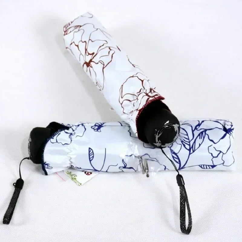 Rain Sunshine Dual-purpose Umbrella Anti UV Black Coating Hibiscus Qme