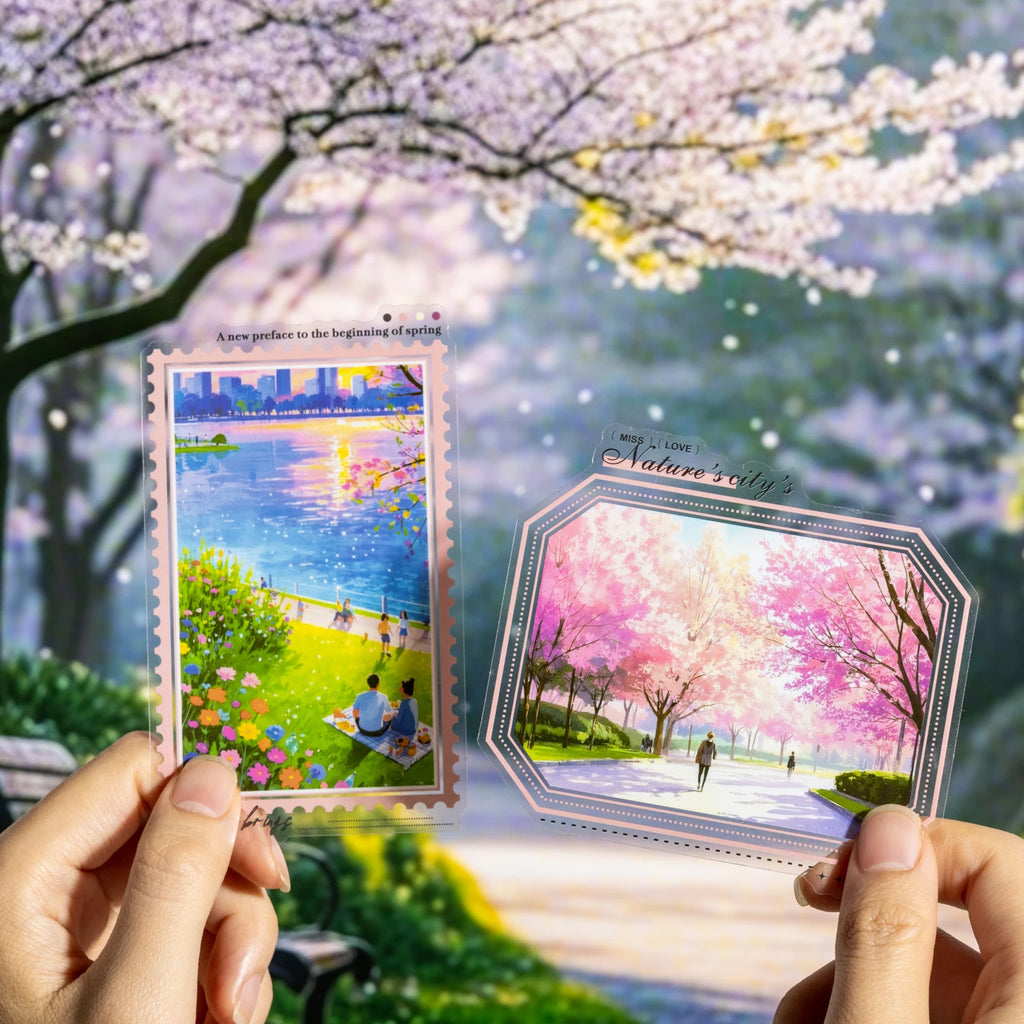 10 pcs/pack Night view of the city Theme PET Sticker Pack DIY Scrapbooking Collage Diary Aesthetics Decor Stationery Stickers Qme