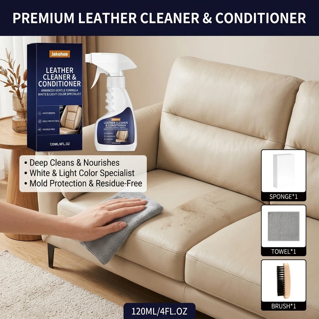 Leather Cleaning Kit Moisturize Remove Stubborn Stains Reduce Scratches Restore Leather Luster Multi-surface Leather Care Spray Qme