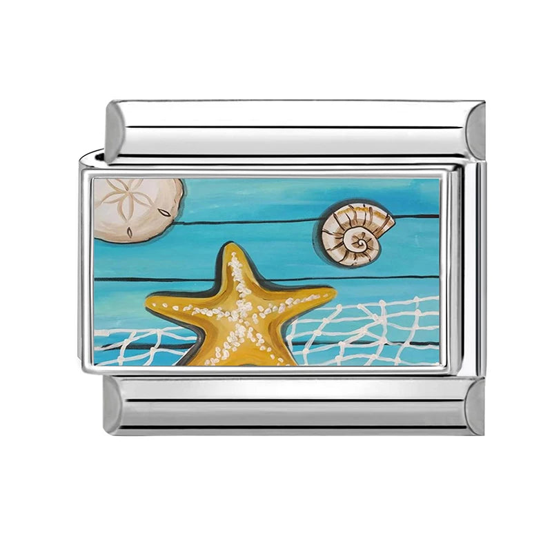 2026 New Summer Ocean Series Italian Charm Fit 9mm Stainless Steel Women DIY Bracelet Drop Shipping Fashion Jewelry Wholesale Qme Style 8