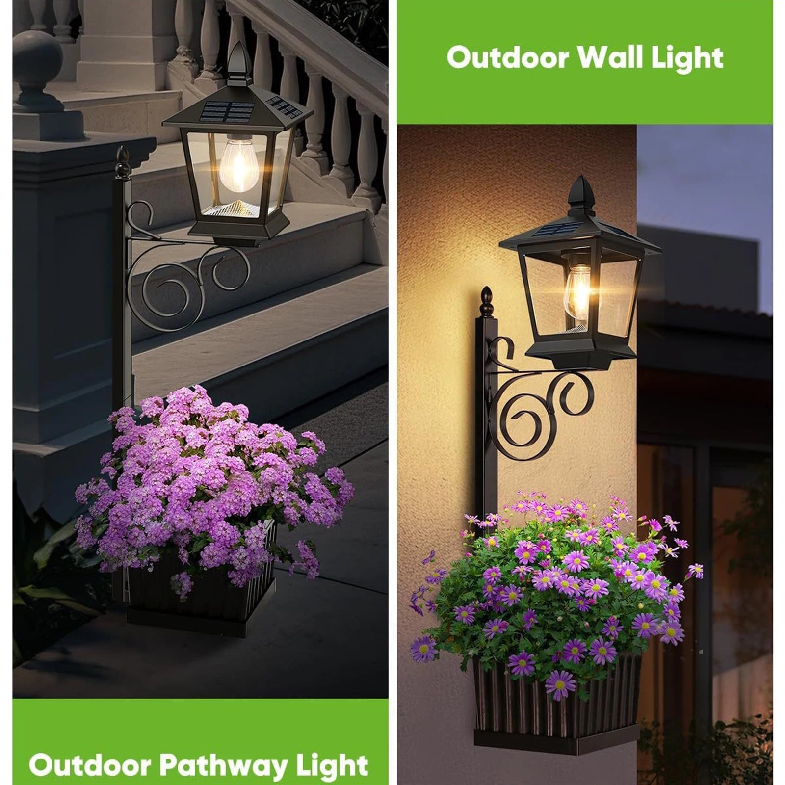 2-in-1 Solar Planter Lamp Waterproof IP54 Vintage Solar Porch Light Auto On/off Sensor Front Porch Decor (No Flowers Included) Qme