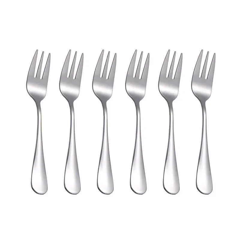 6pcs/set Fruit Forks Dessert Forks Are Small and Delicate for Entertaining Guests Stainless Steel Cutlery Mini Fork Set Qme Silver