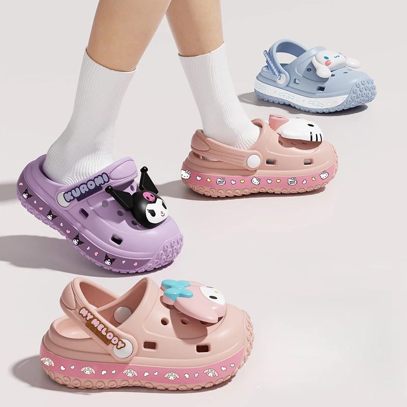 Hello Kitty Kuromi Cartoon Hole-Patterned Shoes Cute, Non-Slip Slippers for Students Beach and Outdoor Sandals Qme