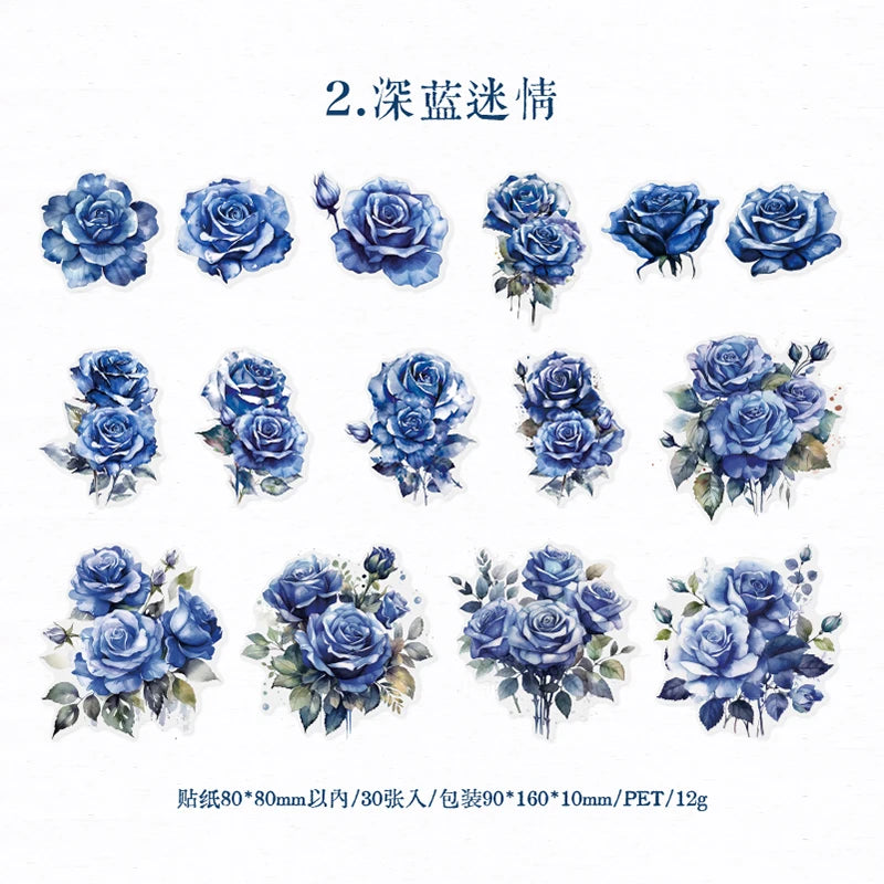 30 pcs Large size roses Stickers aesthetic Diy Stickers Aesthetic Scrapbooking Journal Deco Album Deco DIY Diary Stationery Qme B