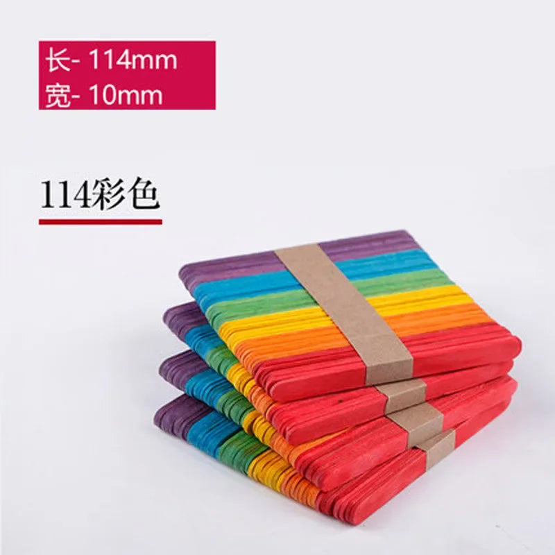 50 Pcs/Lot Colored Wooden Sticks Natural Wood Ice Cream Sticks Kids DIY Tool Qme 114x10M