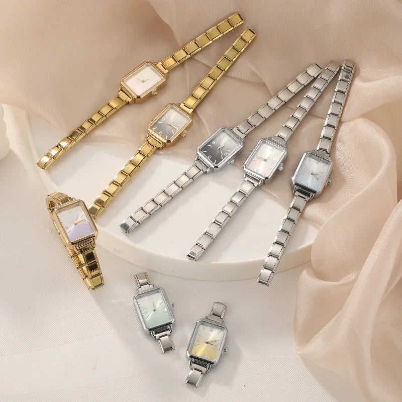 New High Quality Simple Square Watch Bracelet Fit 9mm DIY Italian Charm Stainless Steel Gradient Color Watch Bangle Jewelry Gift Qme