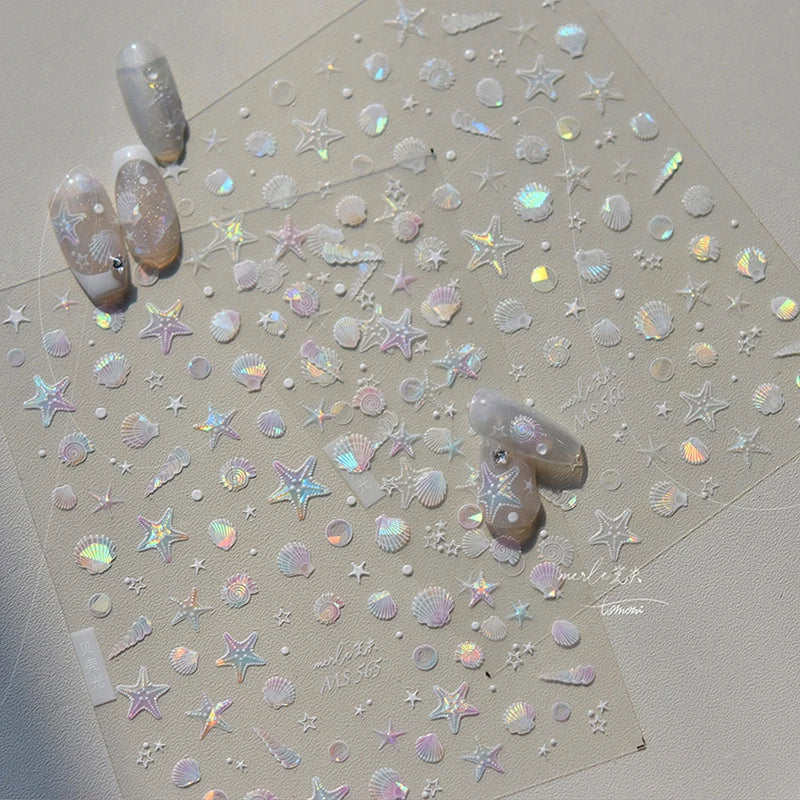 Shiny Shell Light Laser Sea Conch Starfish Star Adhesive Decals Qme