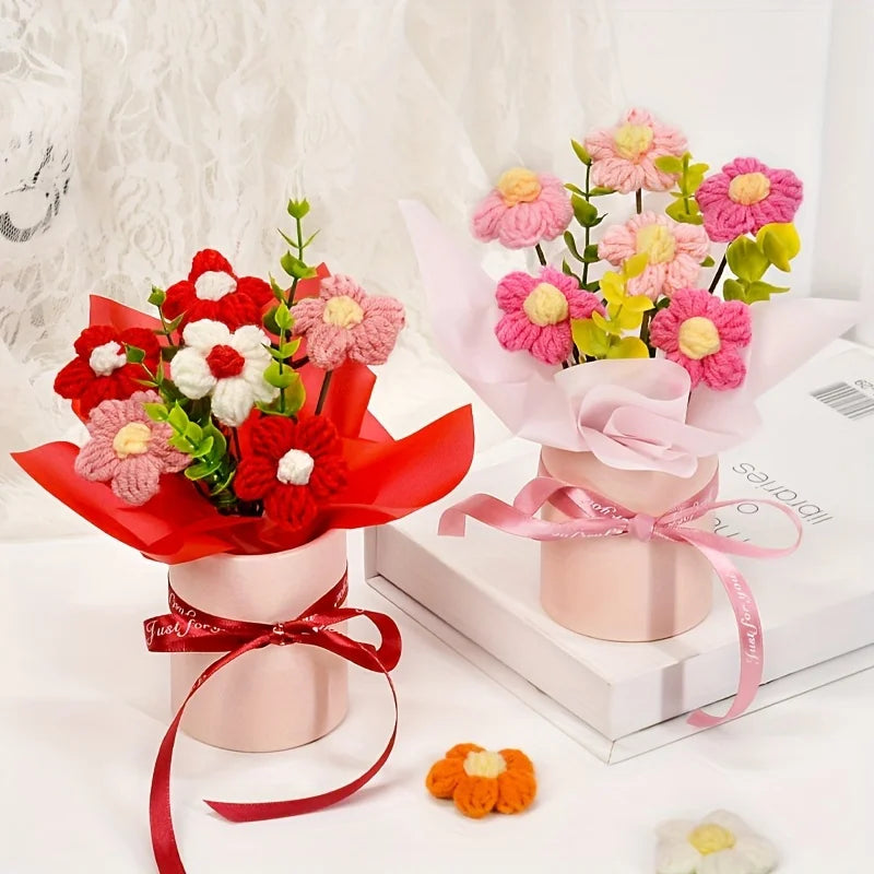Handmade Crochet Tulip Bouquets, Knitted Tulip Bouquets, Mother's Day Birthdays, Weddings, Christmas, DIY Decorations Qme