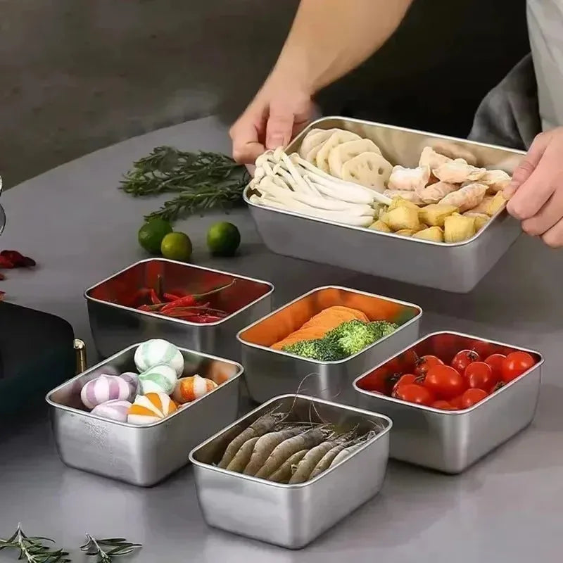 Stainless Steel Food Preservation Storage Containers Airtight Lids for Kitchen Bento Box Meal Prep Metal Heated Lunch Box Qme