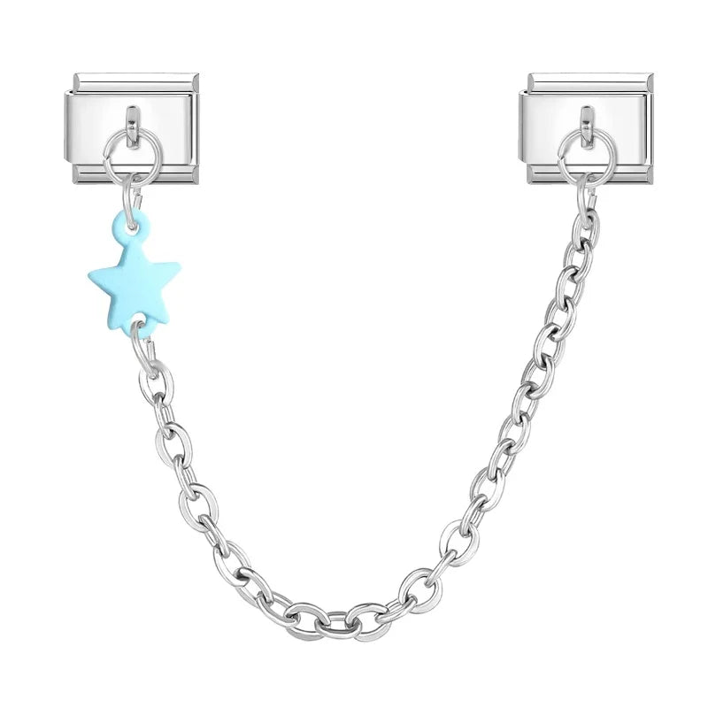 Wholesale Fashion Colour Stars Tassel Chain Module Italian Charm Bracelet Fit 9mm Hand Chain Stainless Steel DIY Jewelry Making Qme Style 8