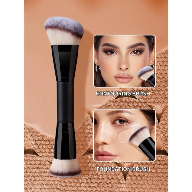 Double End Makeup Foundation Brush Blending Liquid Pressed Powder Qme