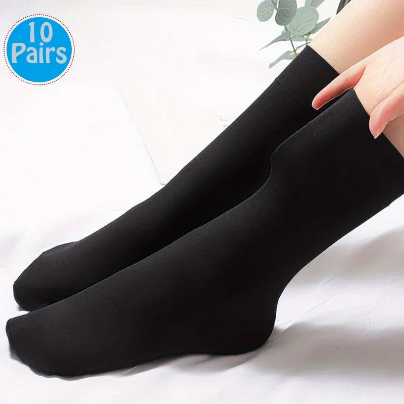 10 20Pairs Solid Crew Comfy Women Socks-breathable Mid-tube Soft Qme Black 10Pairs One Size