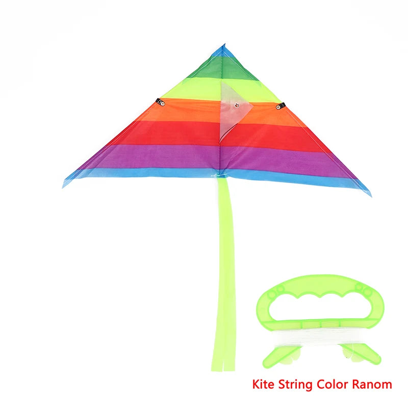 Colorful Triangle Rainbow Kite Flying Toys Children Kids 30M String Qme With 30M Line