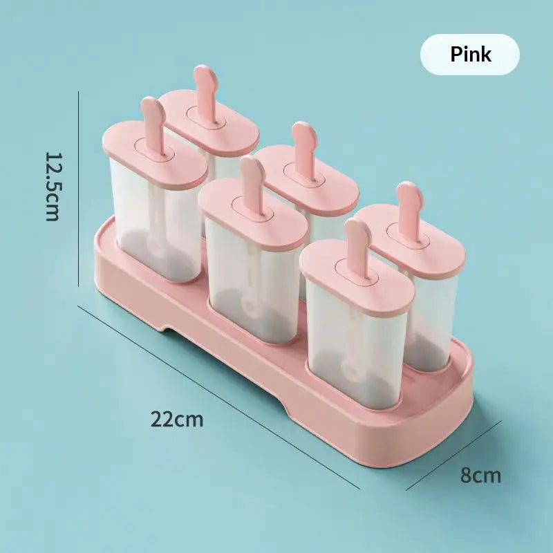6 Popsicle Molds Ice Maker Reusable Mold Easy-release Homemade Cream Qme Pink