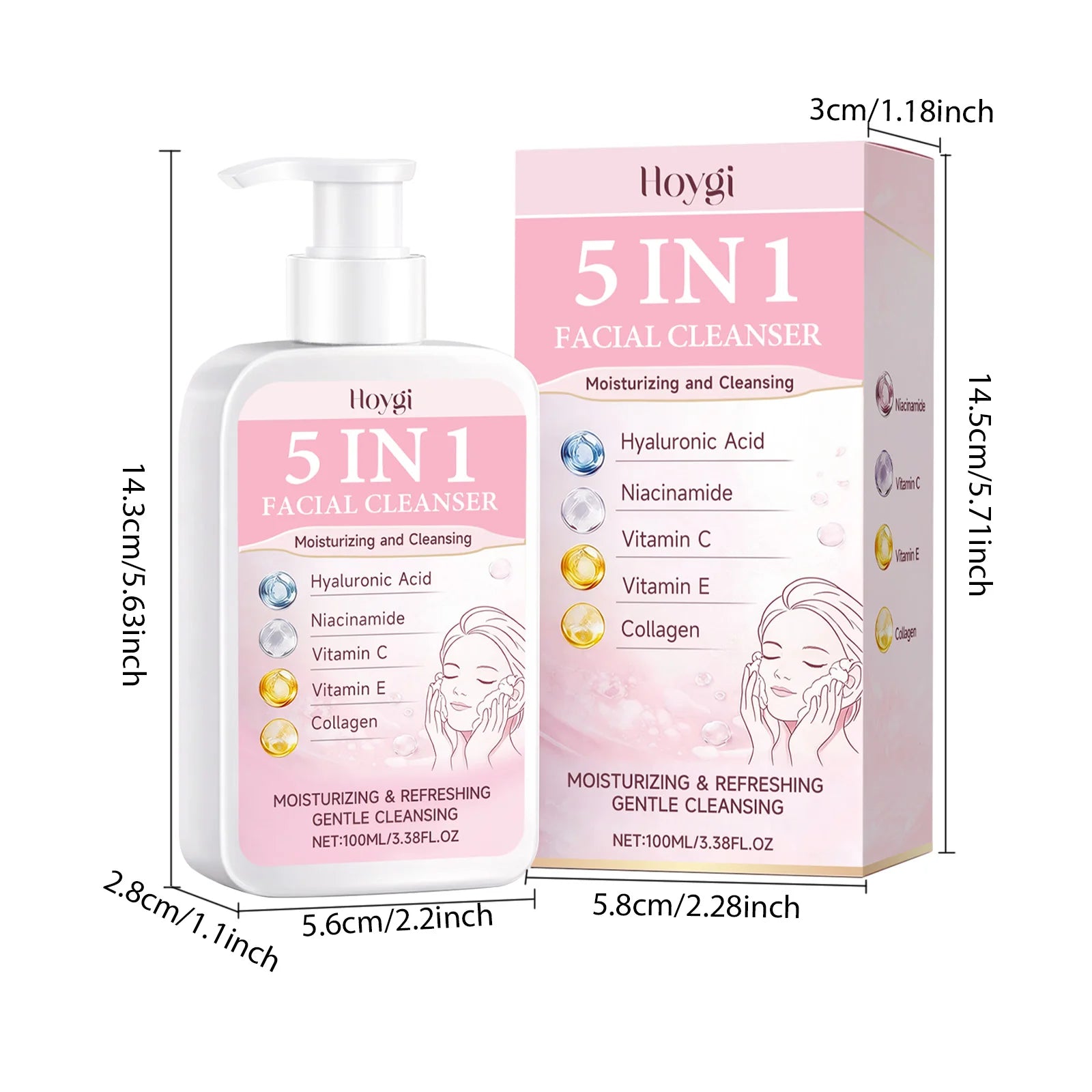 5 in 1 Moisturizing Facial Cleanser Refreshed Cleansing Makeup Remover Brightening Hydrating Light Texture Rich Foam Cleanser Qme