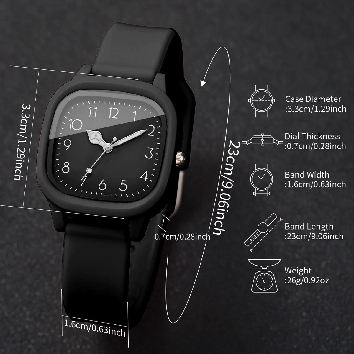 Women 4 In 1 Watch Bracelet Set Square Silicone Quartz Watch Black Bead Tassel Stack Bracelets Casual Ladies Wristwatch Gift Qme