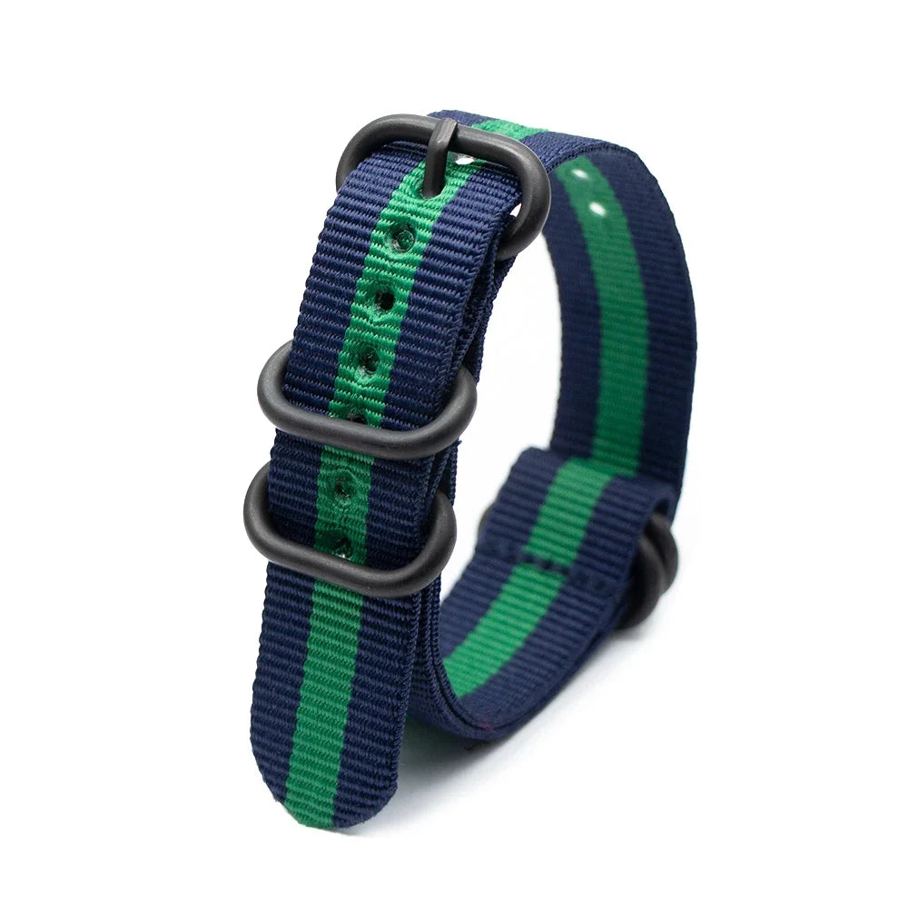 Black Ring Buckle Army Sports Nylon Watch Band Wrist Strap Accessories For Samsung Huawei 18MM 20MM 22MM 24MM Qme 2Blue 1Green 22mm