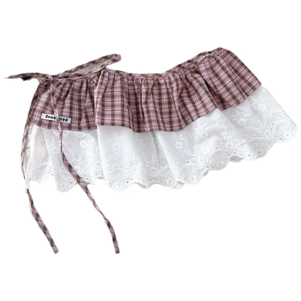 Sweet Balletcore Plaid Fart Curtain Korean Lace Up Mini Skirts Qme Style B