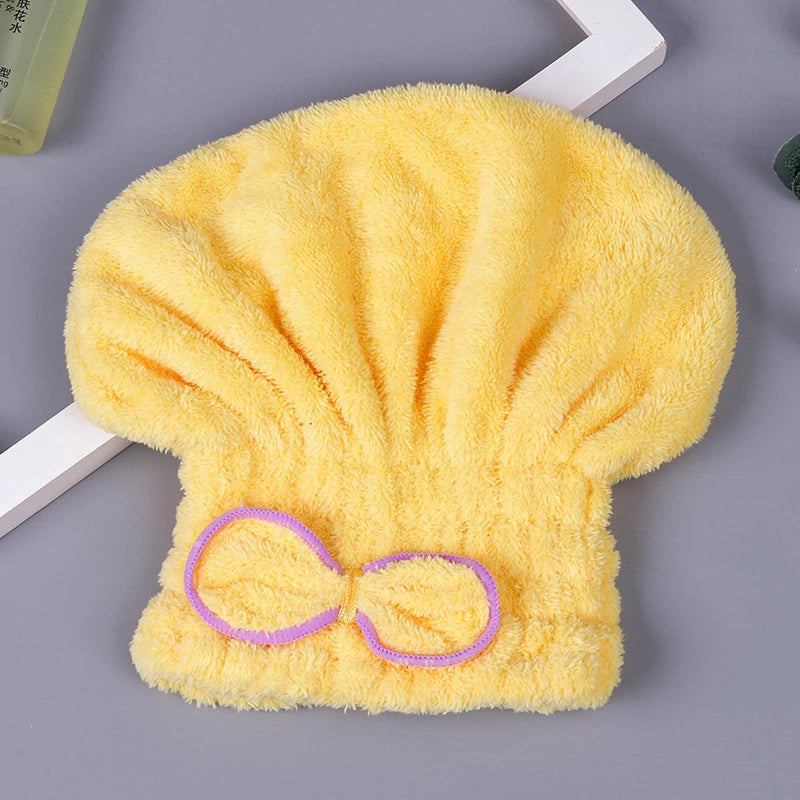 Microfibre Quick Hair Drying Bath Spa Bowknot Wrap Towel Hat Cap Qme Yellow