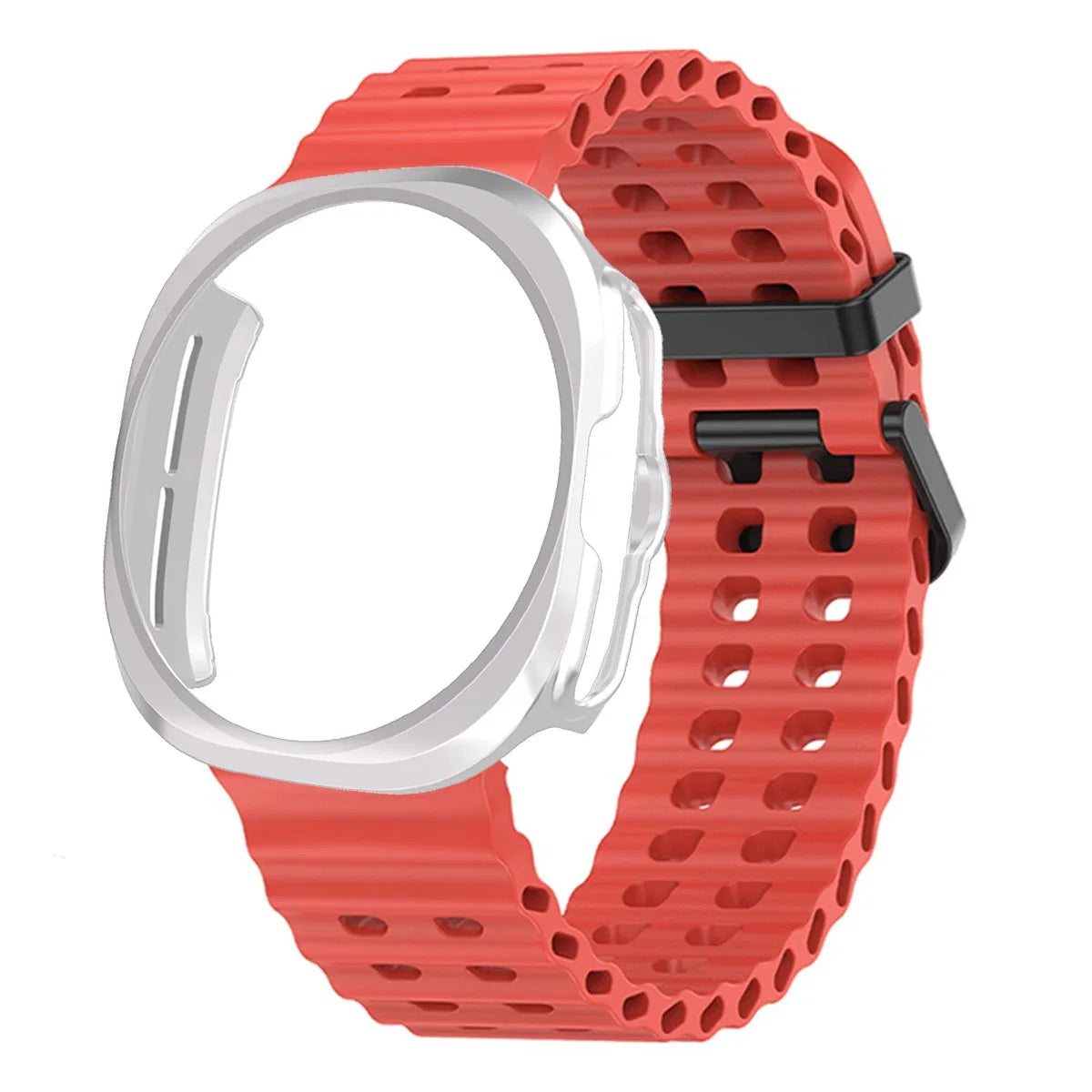Case+Strap for Samsung Galaxy Watch 7 Ultra 47mm Sport Silicone Band Bracelet PC Case Protective Cover for Galaxy Watch 7 Ultra Qme red silver Galaxy Watch 7 ultra
