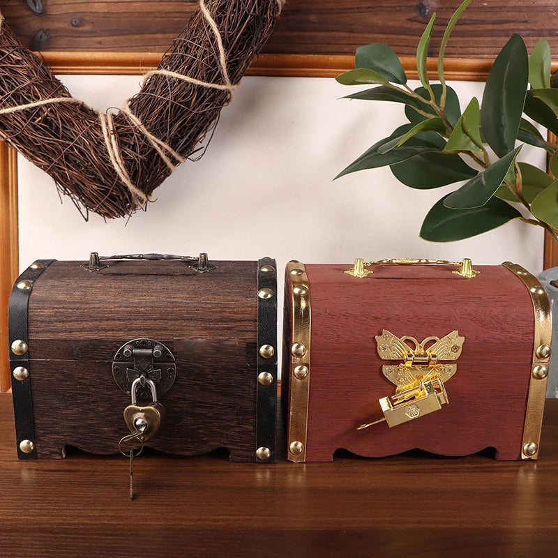 Saving Box Case Lock Home Retro Decoration Treasure Chest Vintage Qme