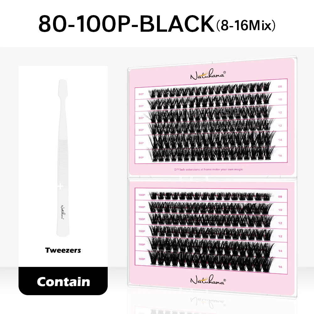 NATUHANA 20D 30D 40D 50D 60D 80D Cluster Eyelashes DIY Individual Qme 80-100 Mix8-16mm 1