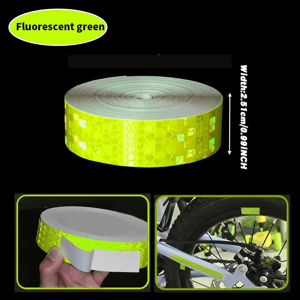 Car Reflective Tape Auto Safety Warning Sticker Reflector Protective Tape Strip Film for Trucks Auto Motorcycle Qme Fluorescent green 9m 2.5cm