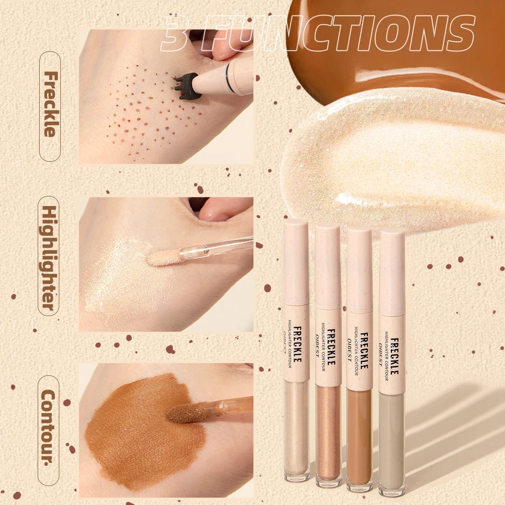 QIBEST Double Ended Freckles Pen Fine Flash Highlight Lasting Matte Concealer Natural 2 In 1 Freckles Contour Stick Cosmetics Qme
