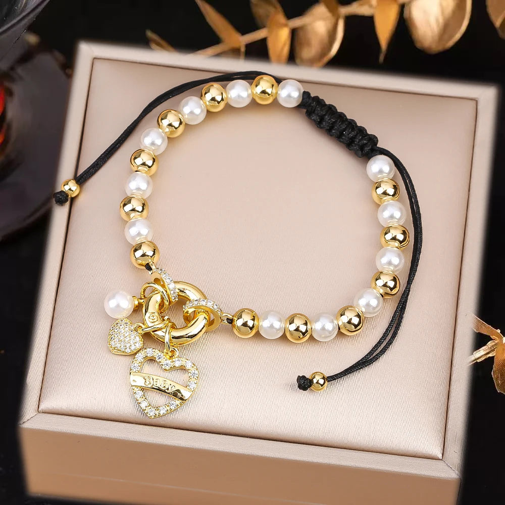 New Design Pearl Copper Braided Virgin Mary Zirconia Black Rope Bracelet Fashion For Woman Daily Party Jewelry Religious Gift Qme H