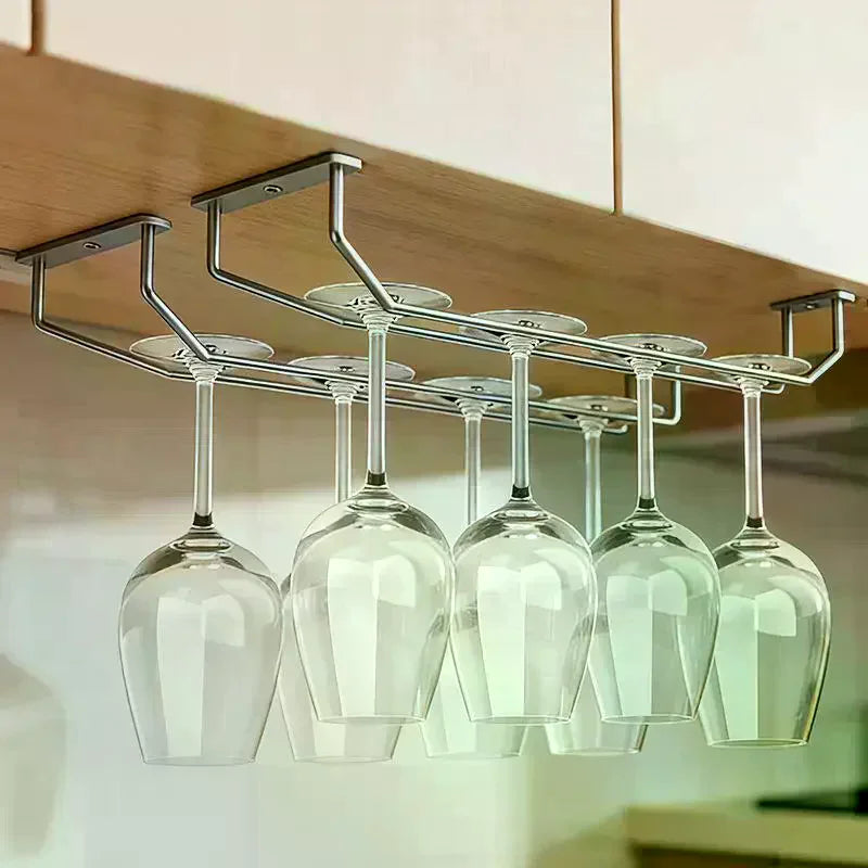 27/34cm Carbon Steel Wine Rack Glass Holder Hanging Bar Hanger Shelf Hanging Rack Under Cabinet Stemware Organizer Qme