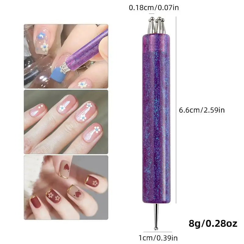 Double End Nail Dotting Pen Five Petal Flower Design Lightweight Qme Purple
