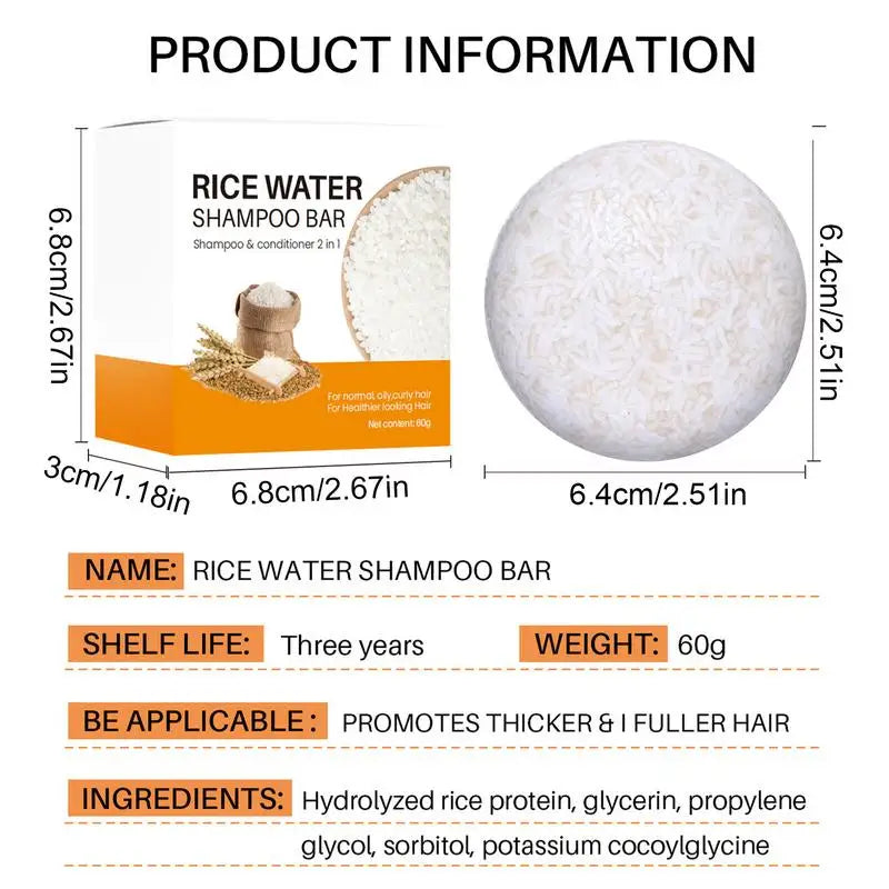 Rice Shampoo Bar Natural Organic Soap Hair Growth Deep Cleansing Qme