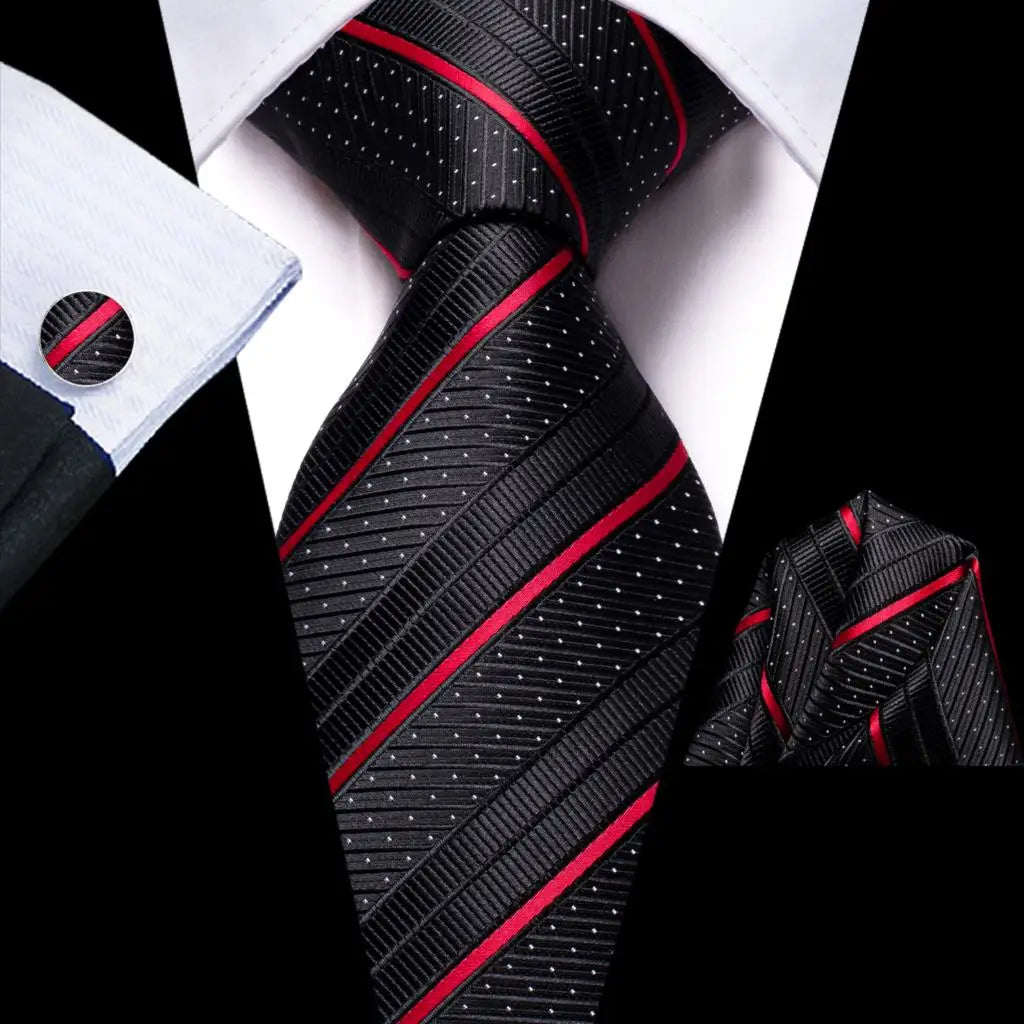 Hi-Tie Striped Navy Blue Mens Fashion Necktie Handkerchief Cufflinks for Tuxedo Accessory Classic Silk Luxury Tie for Man Gift Qme SN-3475