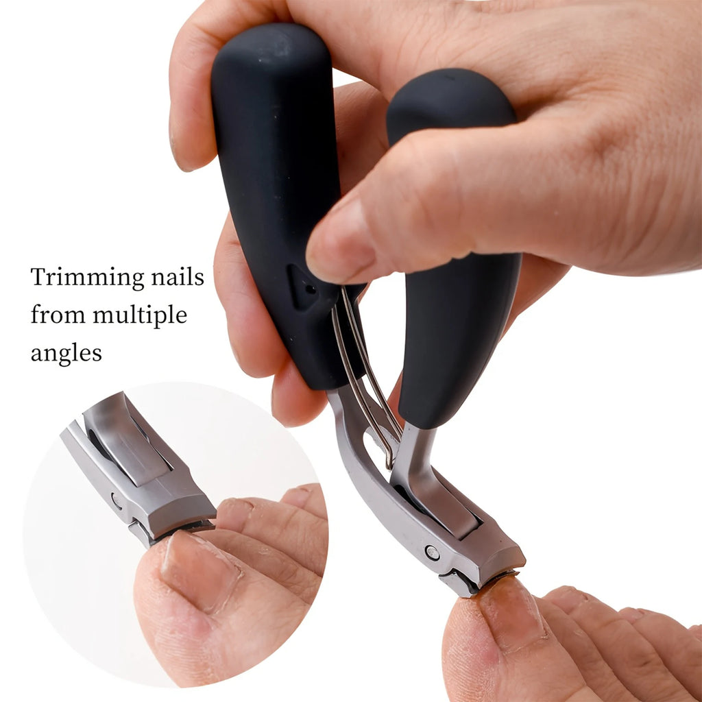 Heavy-Duty Professional Nail Clipper Splash Prevention Long Handle Elbow Design Sharp Blades Stainless Steel Elbow Nail Clippers Qme Black