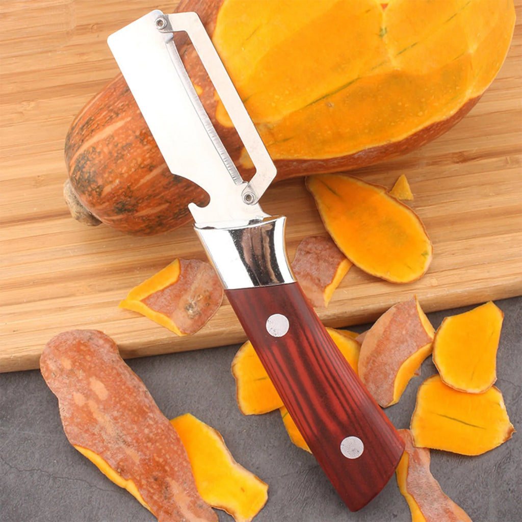 Fruit Vegetable Peeler With Wooden Handle And Bottle Opener 2-in-1 Stainless Steel Multi-functional Kitchen Tools Qme