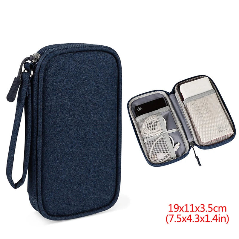 Storage Bag Cord Charger Power Hard Drive Electronic Digital USB Case Qme Blue