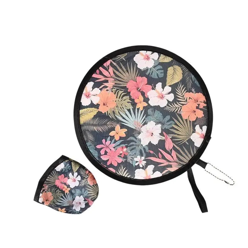 Mini Japanese Folding Fan Flower Pattern Pocket Collapsible Round Qme