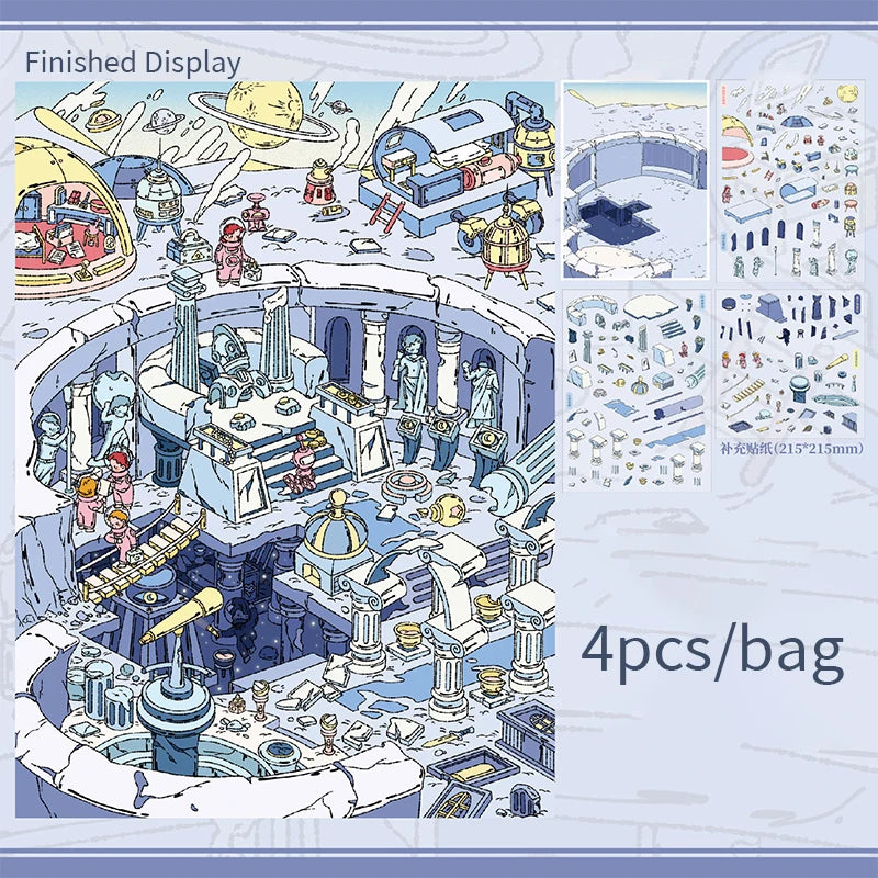 Steampunk Universe Diorama Stickers, Sci-Fi Fantasy Mini Scene Collection, Stress-relief Supplies for DIY Lovers Qme B